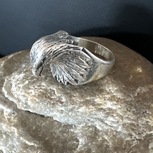 Men's Eagle Head Ring | Navajo Sterling Silver | Sz 10 | Authentic Native American Handmade | 15388
