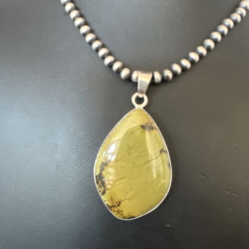 Men's Navajo Green Turquoise Pendant Necklace | Sterling Silver | Authentic Native American Handmade | 16276