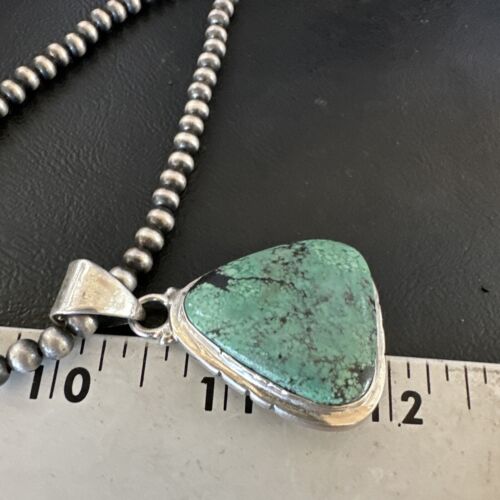 Men's Navajo Blue Spiderweb Turquoise Pendant Necklace | Sterling Silver | Authentic Native American Handmade | 16223
