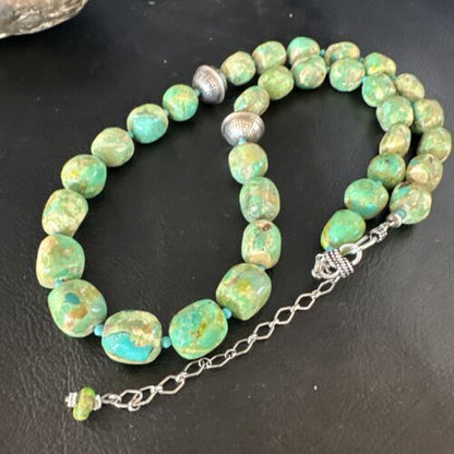Navajo Blue Green Turquoise Necklace | Sterling Silver | 20" | Authentic Native American Handmade | 15253