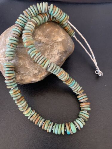 Navajo Green Royston Turquoise Necklace | Sterling Silver | 22" | Authentic Native American Handmade | 11706