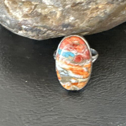 Navajo Turquoise Spiny Oyster Ring | Sterling Silver | Sz 8 | Authentic Native American Handmade | 16615 - Masha USA
