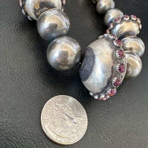 Navajo Purple Spiny Oyster Pearls Necklace | Graduated Sterling Silver | 21" | Authentic Native American Handmade | 16617