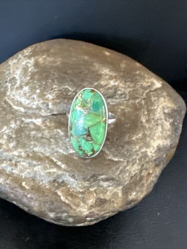 Navajo Green Mojave Turquoise Ring | Sterling Silver | Sz 7 | Authentic Native American Handmade | 15591