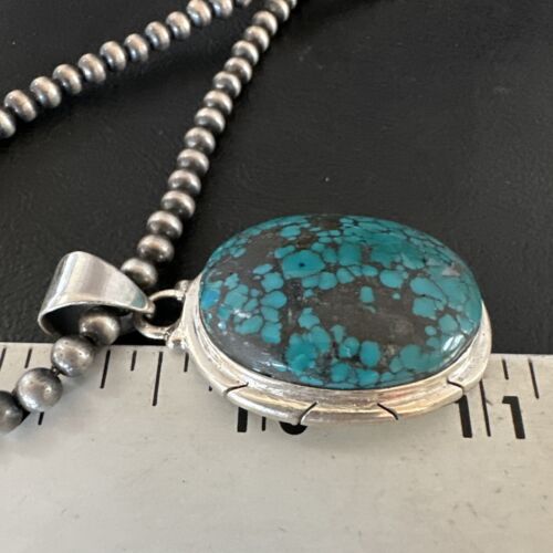 Men's Navajo Blue Spiderweb Turquoise Pendant Necklace | Sterling Silver | Authentic Native American Handmade | 16196