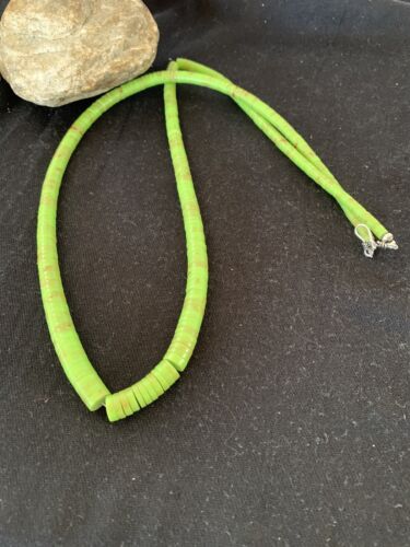 Navajo Green Gaspeite Stabilized Graduated Necklace | Sterling Silver | Authentic Native American | 32" | 00214