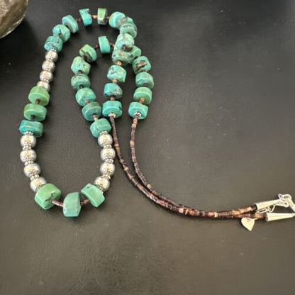 Navajo Blue Green Turquoise Heishi Bead Necklace | Sterling Silver | 24" | 16283