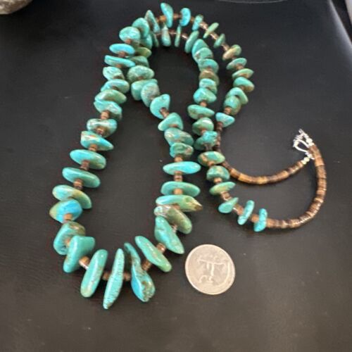 Blue Kingman Nugget Turquoise Necklace | Navajo Sterling Silver | Authentic Native American | 34" Graduated | 15288