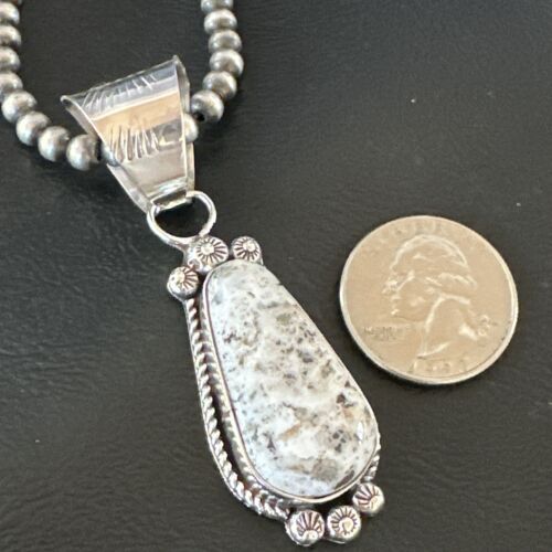 Men's White Buffalo Turquoise Pendant Necklace | Navajo Pearl Sterling Silver | 17045