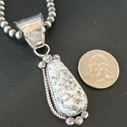Men's White Buffalo Turquoise Pendant Necklace | Navajo Pearl Sterling Silver | 17045