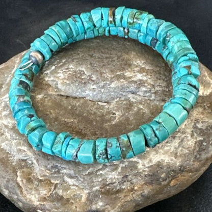Navajo Turquoise Heishi Bracelet | Stainless Steel Memory Wire | 6mm | Authentic Native American Handmade | 17612