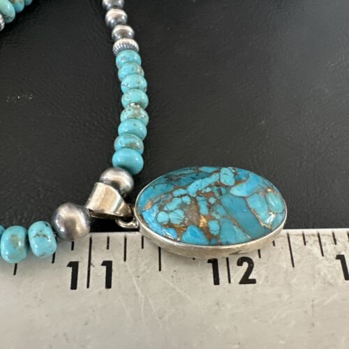 Navajo Blue Mojave Turquoise Pendant | Sterling Silver Pearl Necklace | Authentic Native American Handmade | 17079