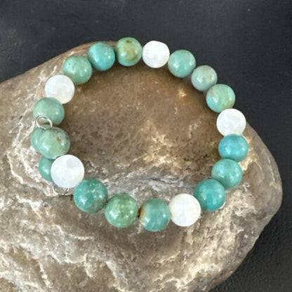 Turquoise Memory Wire Bracelet | Stainless Steel | Mother of Pearl Beads | 7" | 17628