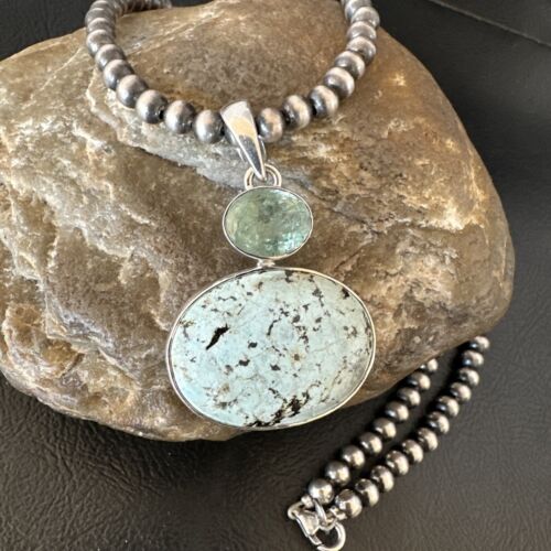 Navajo Women's Dry Creek Turquoise Topaz Pendant Necklace | Sterling Silver | 16310