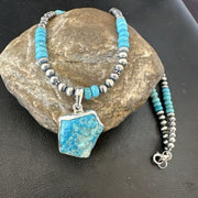 Men's Kingman Turquoise Pendant | Navajo Pearls Sterling Silver Necklace | Authentic Native American Handmade | 17212