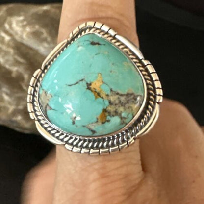 Navajo Blue #8 Turquoise Ring | Sterling Silver | Sz 11 | Authentic Native American Handmade | 15506