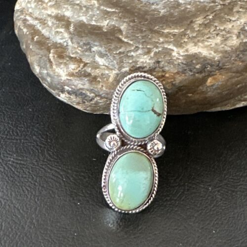 Navajo Blue Dry Creek Turquoise Multi-Stone Ring | Authentic Native American Sterling Silver | Sz 9 | 16735