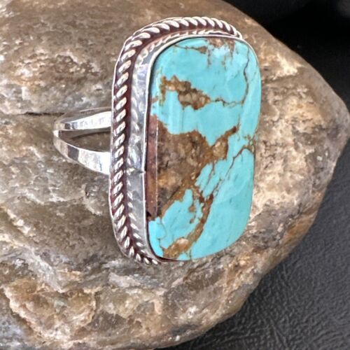 Men's Blue Turquoise #8 Navajo Ring | Sterling Silver | Sz 10.5 | Authentic Native American Handmade | 16636