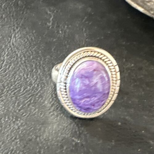 Navajo Purple Charoite Oval Ring | Sterling Silver | Sz 8 | Authentic Native American Handmade | 15541