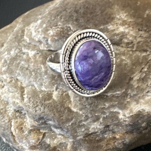 Navajo Purple Charoite Oval Ring | Sterling Silver | Sz 8 | Authentic Native American Handmade | 15541