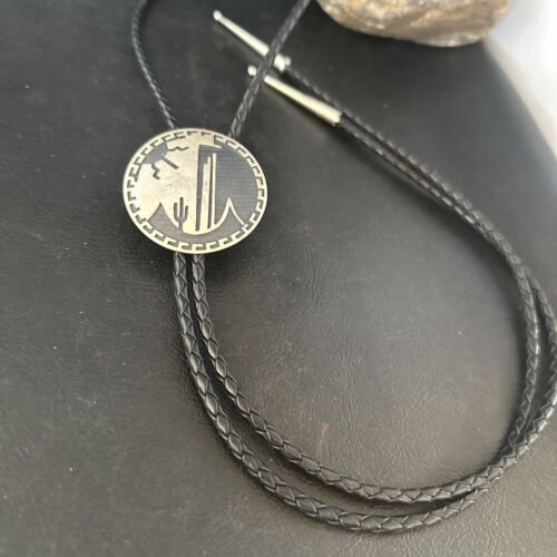 Native American Handmade Men's Bolo Tie | Hopi Sterling Silver | 14323