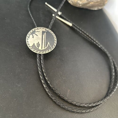 Native American Handmade Men's Bolo Tie | Hopi Sterling Silver | 14323