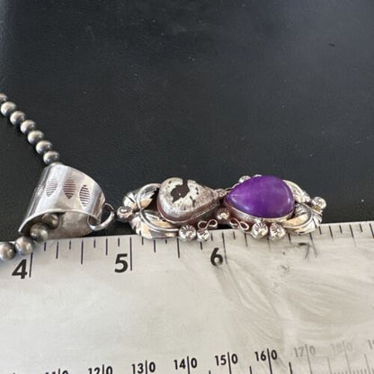 Navajo Pearls Pendant | Sterling Silver | White Buffalo Turquoise & Sugilite | Multi-Stone | 16872