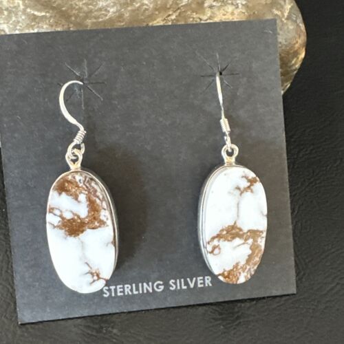 Navajo Wild Horse Turquoise Dangle Earrings | Sterling Silver | Authentic Native American Handmade | 15743
