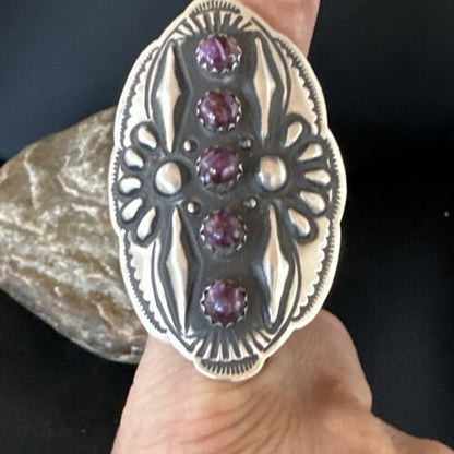 Navajo Purple Spiny Oyster Multi-Stone Ring | Authentic Native American Sterling Silver | Multi-Stone | Sz 8.5 | 15052