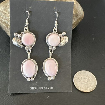 Navajo Pink Conch Shell Dangle Earrings | Sterling Silver | Authentic Native American Handmade | 17197 - Masha USA