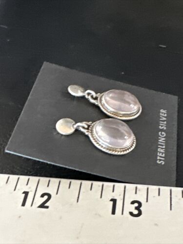 Navajo Pink Mother of Pearl Dangle Inlay Earrings | Sterling Silver | Authentic Native American Handmade | 15303