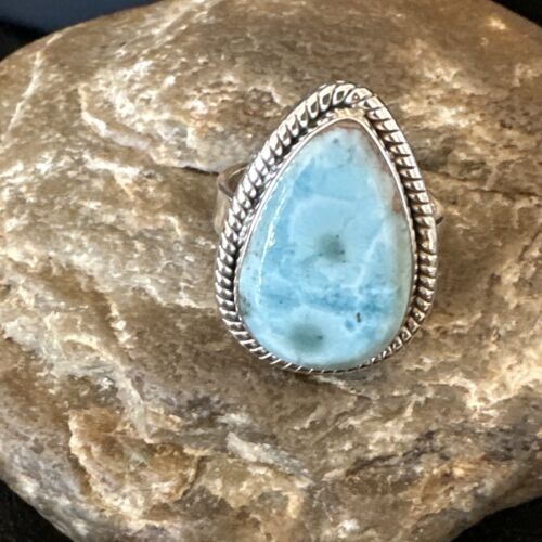 Navajo Blue Larimar Ring | Sterling Silver | Sz 10 | Authentic Native American Handmade | 16599