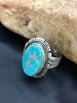 Native American Navajo Blue Turquoise Ring | Sterling Silver | Sz 7.5 | 16868