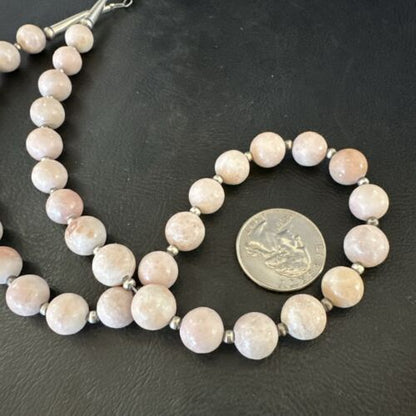 Navajo Pink Conch 10mm Bead Necklace | Sterling Silver | 18" | Authentic Native American Handmade | 17545