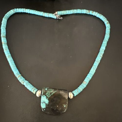 Navajo SpiderWeb Turquoise Heishi Pearls Necklace | Sterling Silver | 20" | 17030