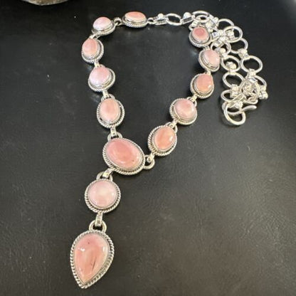 Navajo Pink Conch Lariat Necklace | Sterling Silver Pendant | 23" | Authentic Native American Jewelry | 15456