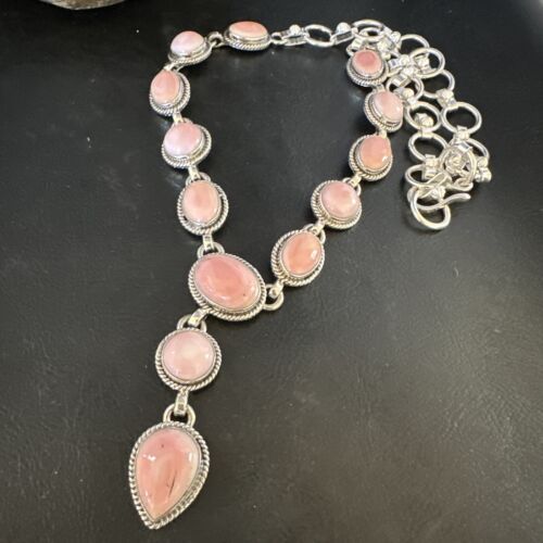 Navajo Pink Conch Lariat Necklace | Sterling Silver Pendant | 23" | Authentic Native American Jewelry | 15456