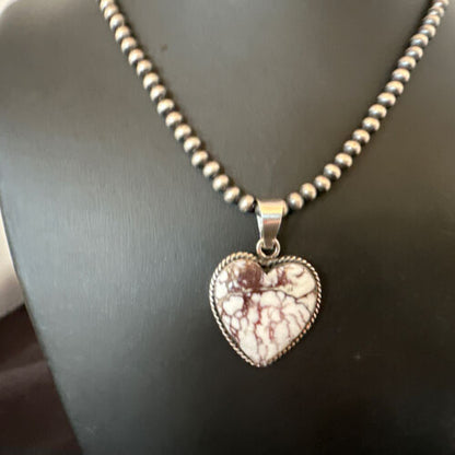 Navajo Wild Horse Heart Pendant Necklace | Sterling Silver | Authentic Native American Handmade | 16367