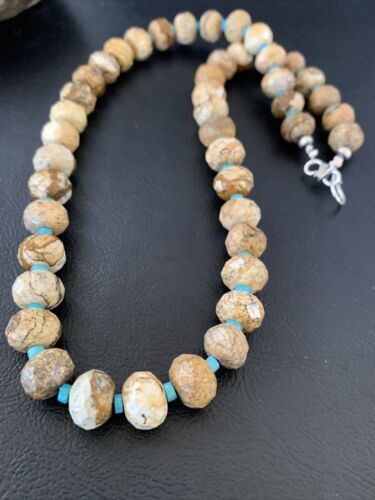 Navajo Sterling Silver Turquoise Picture Jasper Necklace Set | 19" | Authentic Native American Handmade | 1495