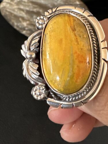Navajo Yellow Bumble Bee Jasper Ring | Sterling Silver | Sz 9.5 | Authentic Native American Handmade | 14947