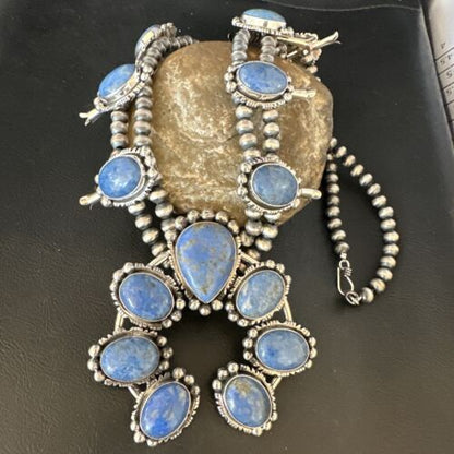 Navajo Denim Lapis Pendant Necklace | Sterling Silver Naja | Authentic Native American Handmade | 14987
