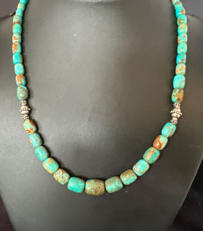 Navajo Blue Turquoise Graduated Necklace | Sterling Silver | Authentic Native American | 18" | 15268
