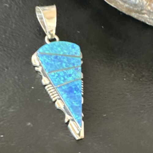 Arrowhead Blue Opal Inlay Pendant | Navajo Sterling Silver | Authentic Native American Jewelry | 15675