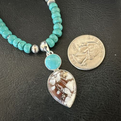 Navajo Wild Horse | Blue Kingman Turquoise Pendant Necklace | Sterling Silver | 17576