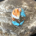 Navajo Turquoise Spiny Oyster Ring | Sterling Silver | Sz 8 | Authentic Native American Handmade | 16622