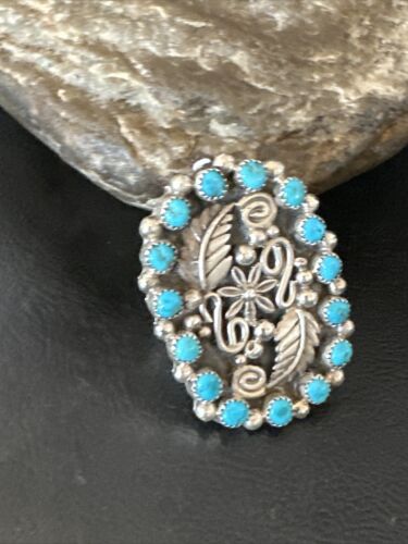 Navajo Blue Kingman Turquoise Cluster Ring | Authentic Native American Sterling Silver | Multi-Stone | Adjustable Sz 8 | 16324