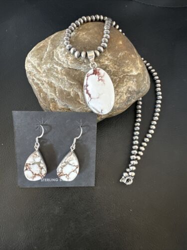 Navajo Wild Horse Necklace Pendant and Earrings Set | Sterling Silver | Authentic Native American Handmade | 15739