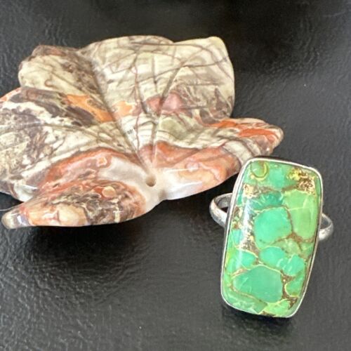 Navajo Green Mojave Turquoise Ring | Sterling Silver | Sz 8 | Authentic Native American Handmade | 16054