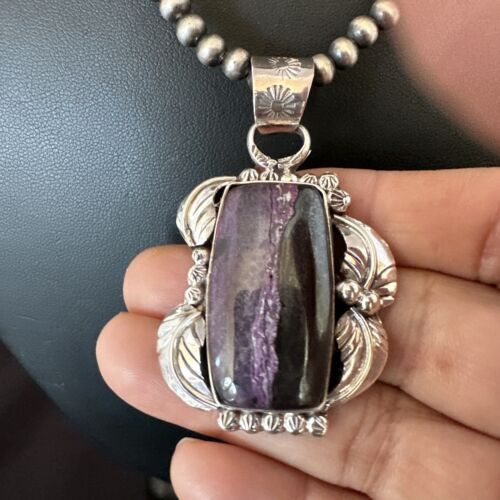 Navajo Pearls Purple Sugilite Pendant Necklace | Sterling Silver Beads | Authentic Native American Handmade | 16460