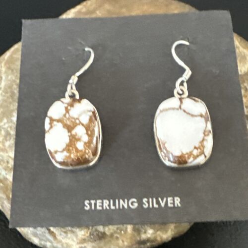 Navajo Wild Horse Turquoise Dangle Earrings | Sterling Silver | Authentic Native American Handmade | 15747